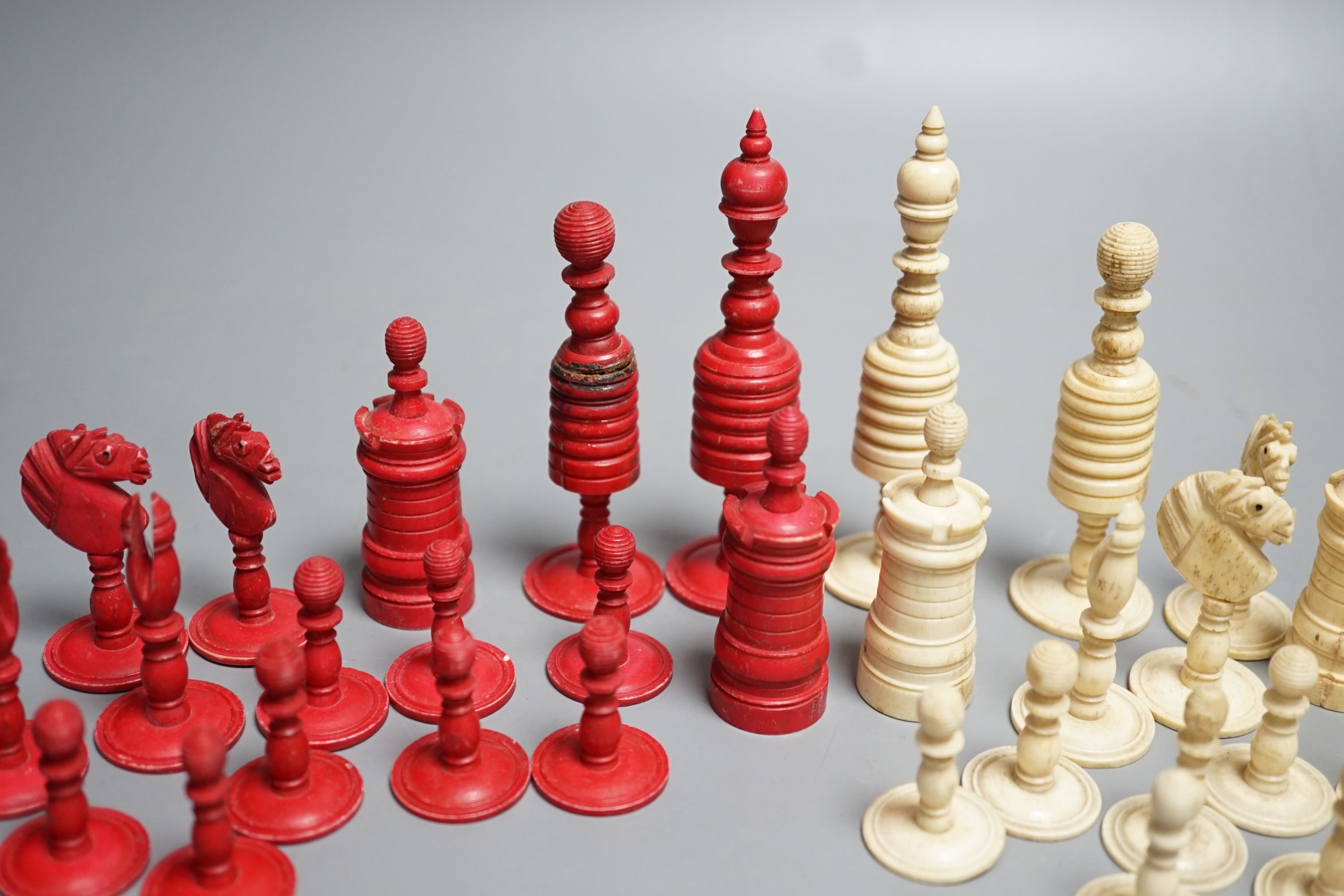 A 19th century stained bone chess set